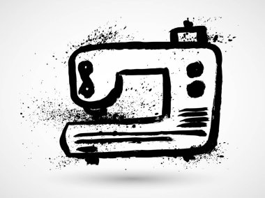 Siyah grunge dikiş makinesi. Makine dikişi simgesi.