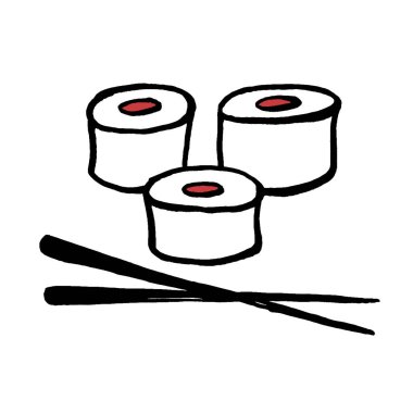 Suşi doodle izole üzerinde beyaz arka plan