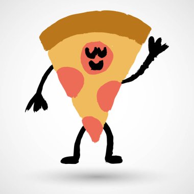 Beyaz arka plan üzerinde izole vektör grunge pizza karakter