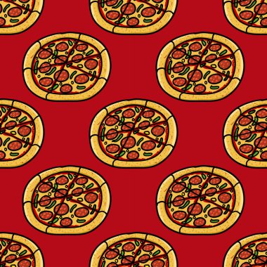 Popüler pizza desenle el çekilmiş pizza.