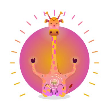 Vector funny cute Giraffe sitting in yoga lotus pose and relaxing clipart