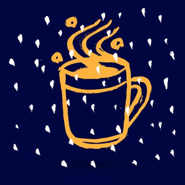 Kar ile sıcak çay. Grunge illüstrasyon.