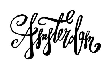 Amsterdam modern şehir el fırça harflerle yazılı.