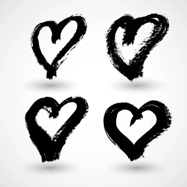 Uppsättning Handritad Grunge Hjärtan — Stock vektor