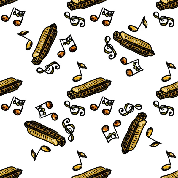 Harmonica Muziek Naadloos Patroon — Stockvector