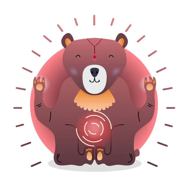 Vector Funny Cute Bear Sitting Yoga Lotus Pose Relaxing — Stock Vector