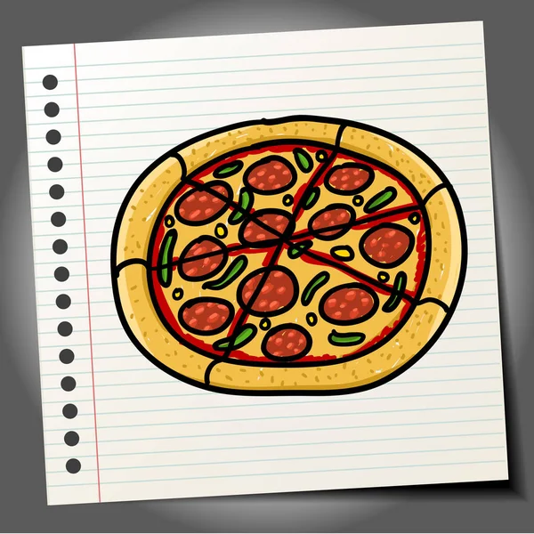 Pizza Dibujos Animados Estilo Doodle — Vector de stock
