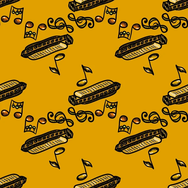 Harmonica Muziek Naadloos Patroon — Stockvector