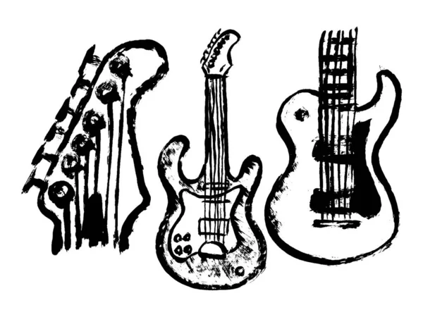 Grunge Styled Guitars Isolated White Background — Stock Vector