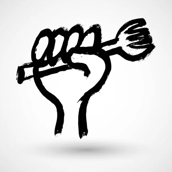 Grunge Illustration Der Hand Hält Gabel Isoliert Auf Weißem Hintergrund — Stockvektor