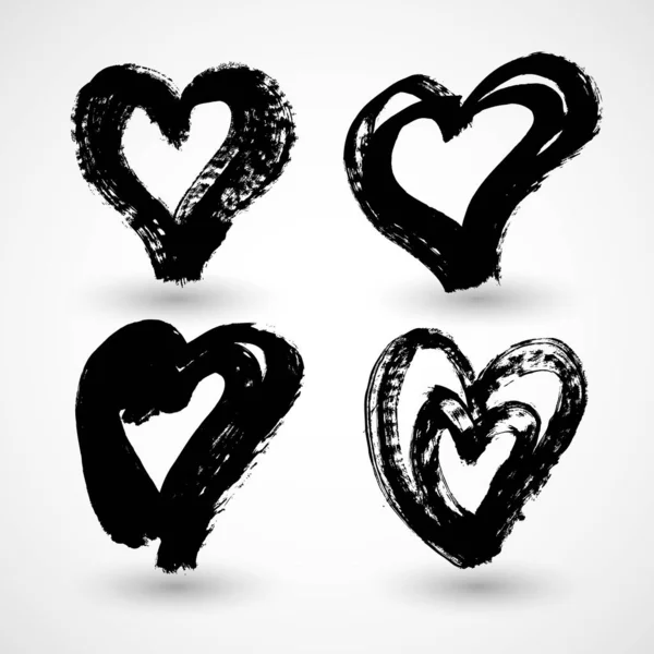 Set Hand Drawn Grunge Hearts — Stock Vector