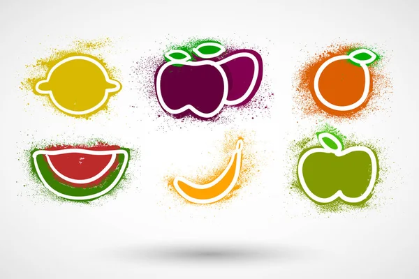 Grunge Icônes Fruits Dans Style Simple — Image vectorielle