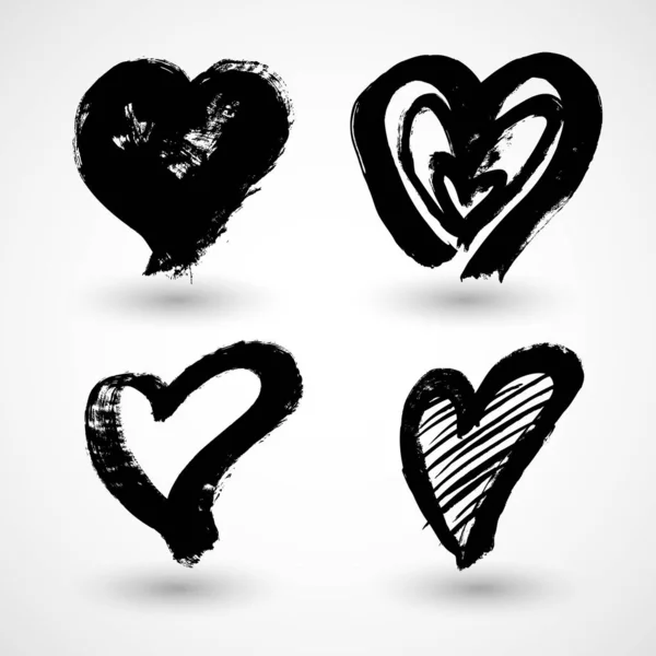 Set Hand Drawn Grunge Hearts — Stock Vector