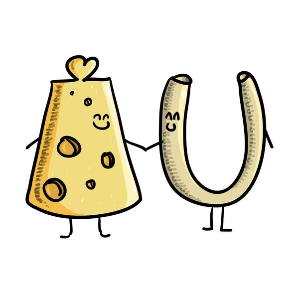 Macaroni Cheese Cartoon Characters — Stock Vector