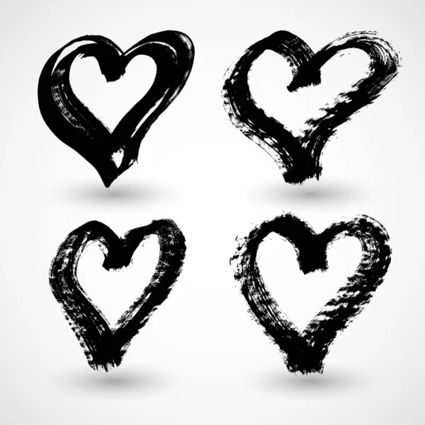 Set Hand Drawn Grunge Hearts — Stock Vector