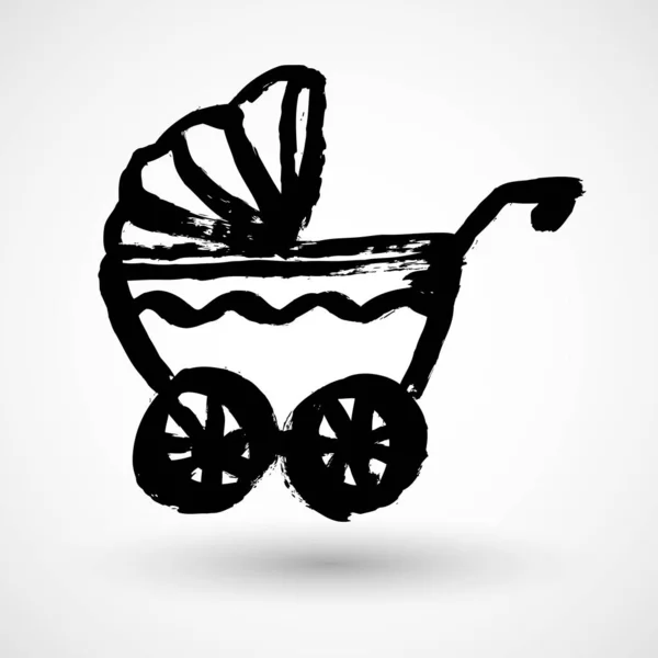 Baby Carriage Grunge Style Isolated White Background — Stock Vector