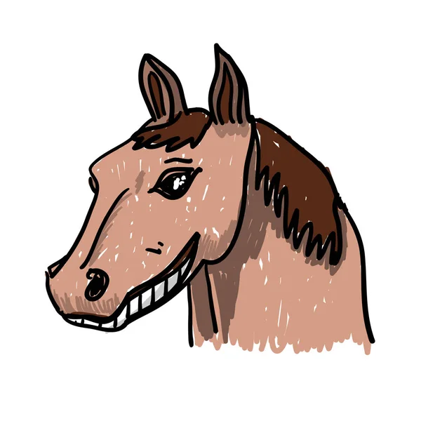 Sorrindo Cavalo Doodle Isolado Fundo Branco — Vetor de Stock