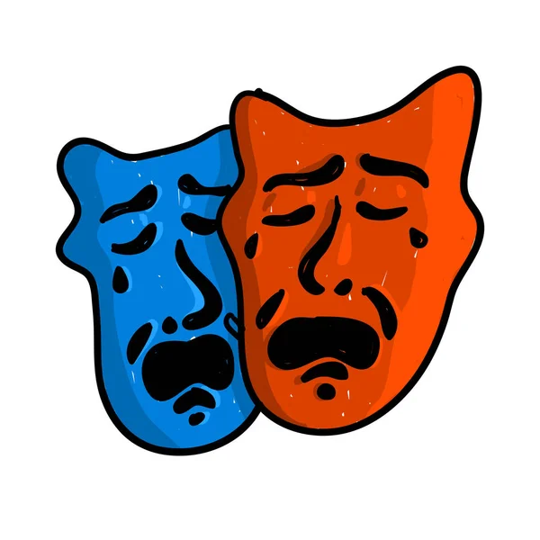 Web Doodle Stil Drama Oder Theater Masken Illustration Vektorformat — Stockvektor