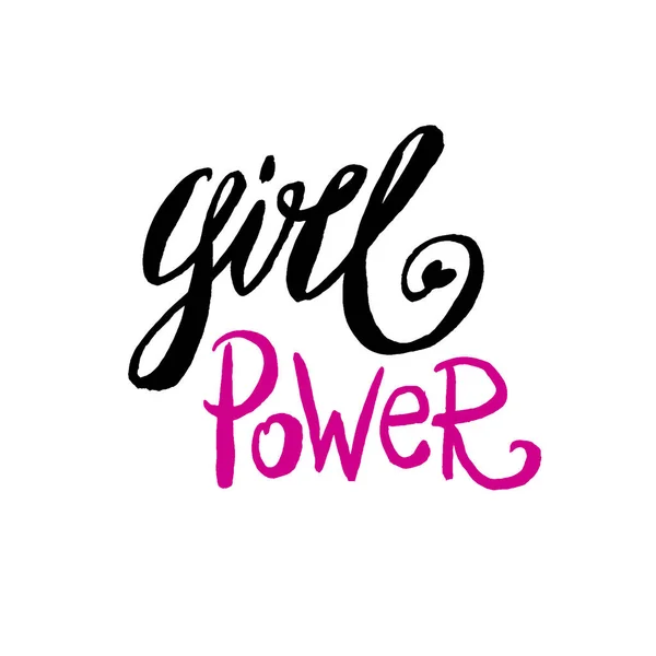 Girl Power Teks Slogan Feminisme Tanda Feminis Tulisan Tangan Dengan - Stok Vektor