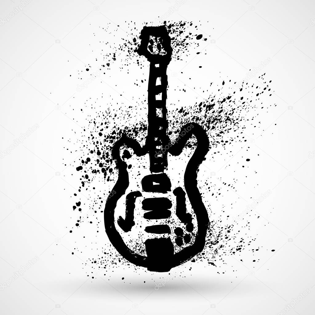 Grunge styled guitar isolated on white background