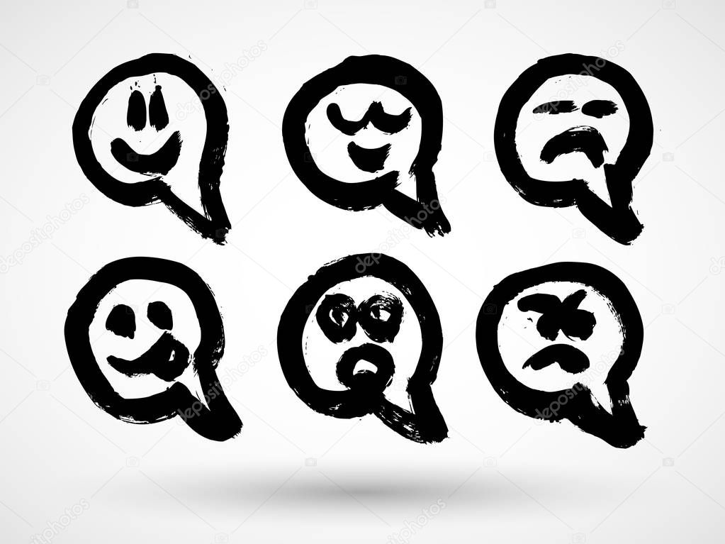 Hand drawn smile faces isolated on white background