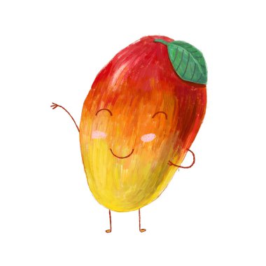 Sevimli ve komik mango karakter ayakta ve sallayarak, yaz illüstrasyon karikatür. 