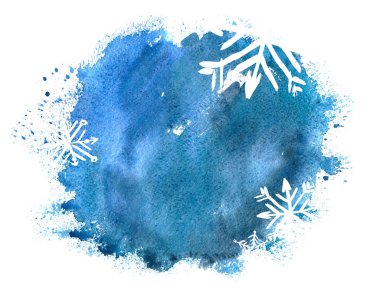 kar taneleri ile arka plan mavi Noel suluboya