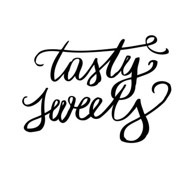 Lezzetli tatlılar işareti el çekilmiş. Vektör tipografi yazıt. Yazı tasarım
