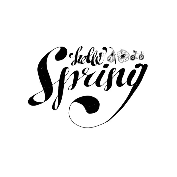 Hallo Frühling Text Handgeschriebene Pinselschrift — Stockvektor