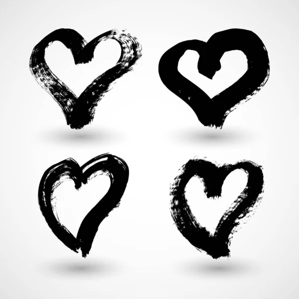 Set Hand Drawn Grunge Hearts — Stock Vector