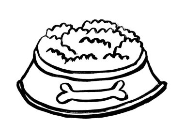 Pet Food Bowl ikon vektörü, çizim logosu şablonu çizgi film tarzında. Pek çok amaca uygun. Doodle grunge el çizimi simgesi.