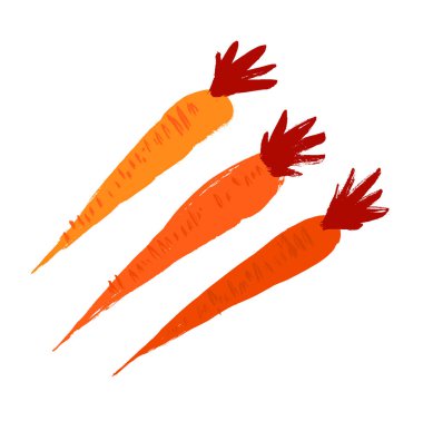 Beyaz üzerine izole edilmiş havuç ikonu. Çizgi film karalama vektörü illüstrasyonu. Grunge el yapımı mürekkep. Üçlü set..