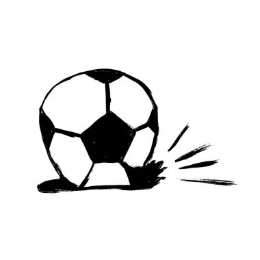 Beyaz arka planda izole edilmiş sönmüş futbol topu ikonu. Elle çizilmiş karikatür. Grunge illüstrasyonu.