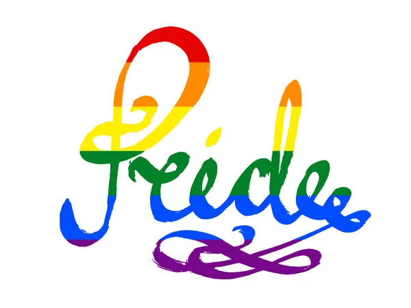 Orgulho Palavra Sobre Bandeira Espectro Desfile Gay Arco Íris Artístico — Vetor de Stock