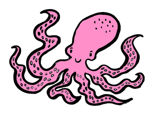 Caráter Bonito Octopus Cartoon Mascote Ilustração Vetorial Isolada Fundo Branco —  Vetores de Stock