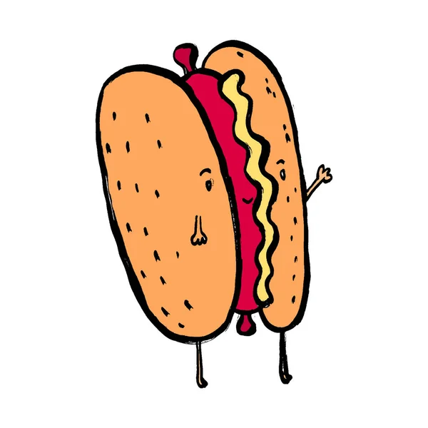 Mascotte Hot Dog Fond Pose Avec Style Design Plat Pour — Image vectorielle