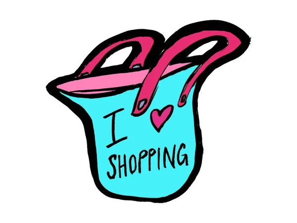 Love Shopping Sign Bag Badge Concept Commerce Merchandise Offer Promotion — Stock Vector