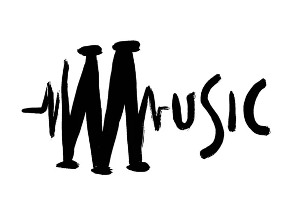 Texto Grunge Música Señal Dibujada Mano Tinta Dibujada Incompleta Ilustración — Vector de stock