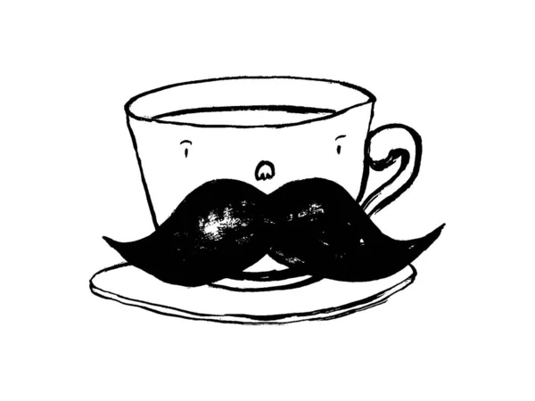 Kaffekopp Med Mustasch Hipster Kopp Färsk Espresso Fars Dagskoncept Doodle — Stock vektor