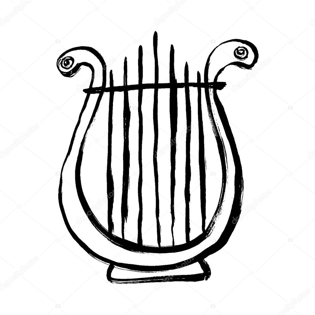 Lyre icon. Element of music instrument for mobile concept and web apps icon. Outline, thin line icon for website design and development, app development. Grunge hand-drawn doodle cartoon illustration