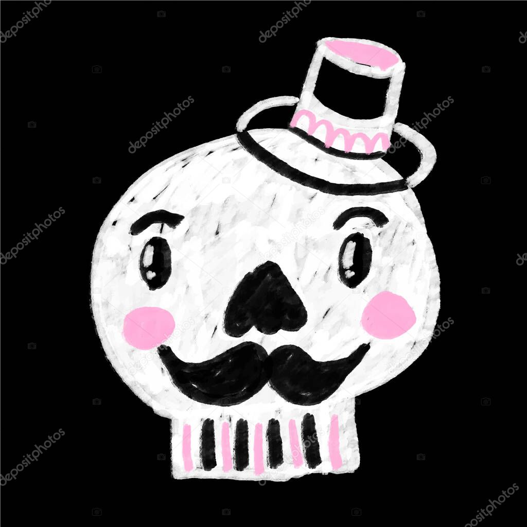 Doodle Cartoon Skull With Mustaches Wearing Top Hat Grunge Drawing Icon Happy Adorable Cute Illustration Premium Vector In Adobe Illustrator Ai Ai Format Encapsulated Postscript Eps Eps Format