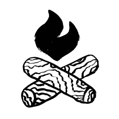 Bir Ateş Simgesi 'nin Vektör İllüstrasyonu. Kamp ateşi ya da şenlik ateşi el yapımı grunge mürekkep çizimi.