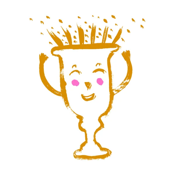 漫画風のかわいいトロフィーキャラクター 勝者のための笑顔の黄金のカップ あなたはチャンピオンかわいいベクトルイラストです — ストックベクタ