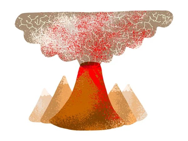 Vektorová Ilustrace Sopky Vybuchující Lávy Tekoucí Jejích Stranách Kreslený Ručně — Stockový vektor