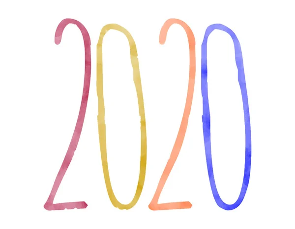 Nyårsdagen 2020 Nummer Vit Bakgrund Akvarellnummer Målad Bild Det Nya — Stock vektor