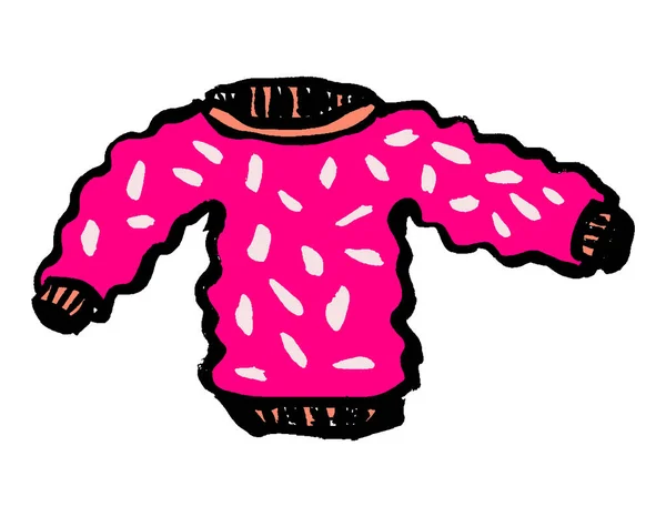 ピンクのセーター 漫画のベクトルとイラスト 手描きのスタイルは 白い背景に隔離された グランジドア手描きのデザイン 洋服屋さんのアイコンやロゴ — ストックベクタ