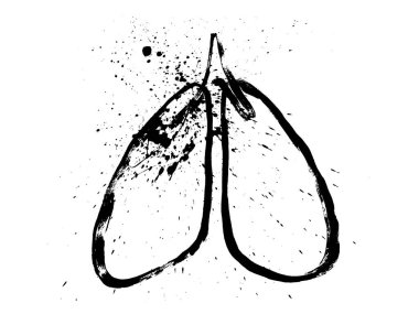 Akciğer ve akciğer hasarı. Akciğer hastalığı ikonu, tüberküloz, kanser. Zarar işaretli insan akciğer anatomisi grafiği. Düz grunge tarzında hastalığın tıbbi vektör çizimi