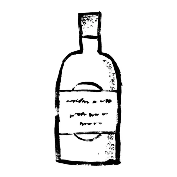 Vector Fles Wijnglas Alcohol Lijnkunst Doodle Grunge Minimalistisch Beeld Poster — Stockvector