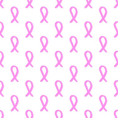 Meme kanseri farkındalığı ayı. Pembe kurdele sembollü el çizimi kusursuz desen.