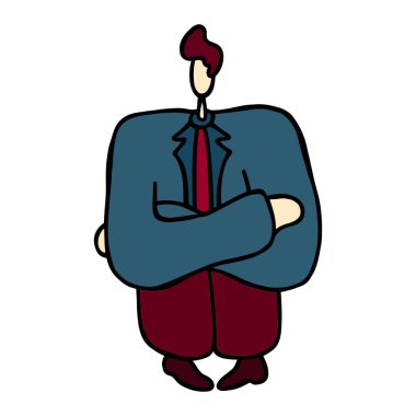 İşadamı Duygusal Depresyon Üzüntüsü Melankoli Stresini Çekiyor. Karakter Klasik Doodle Çizgi Film Tasarım Vektörü İllüstrasyonu